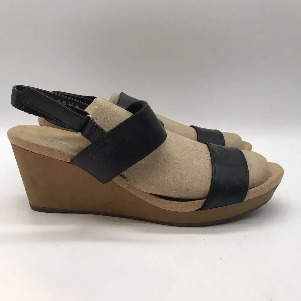 Dr. Scholl's Brazin Wedge Heel Sandals Women's 10M Black Vegan Slingback Shoes